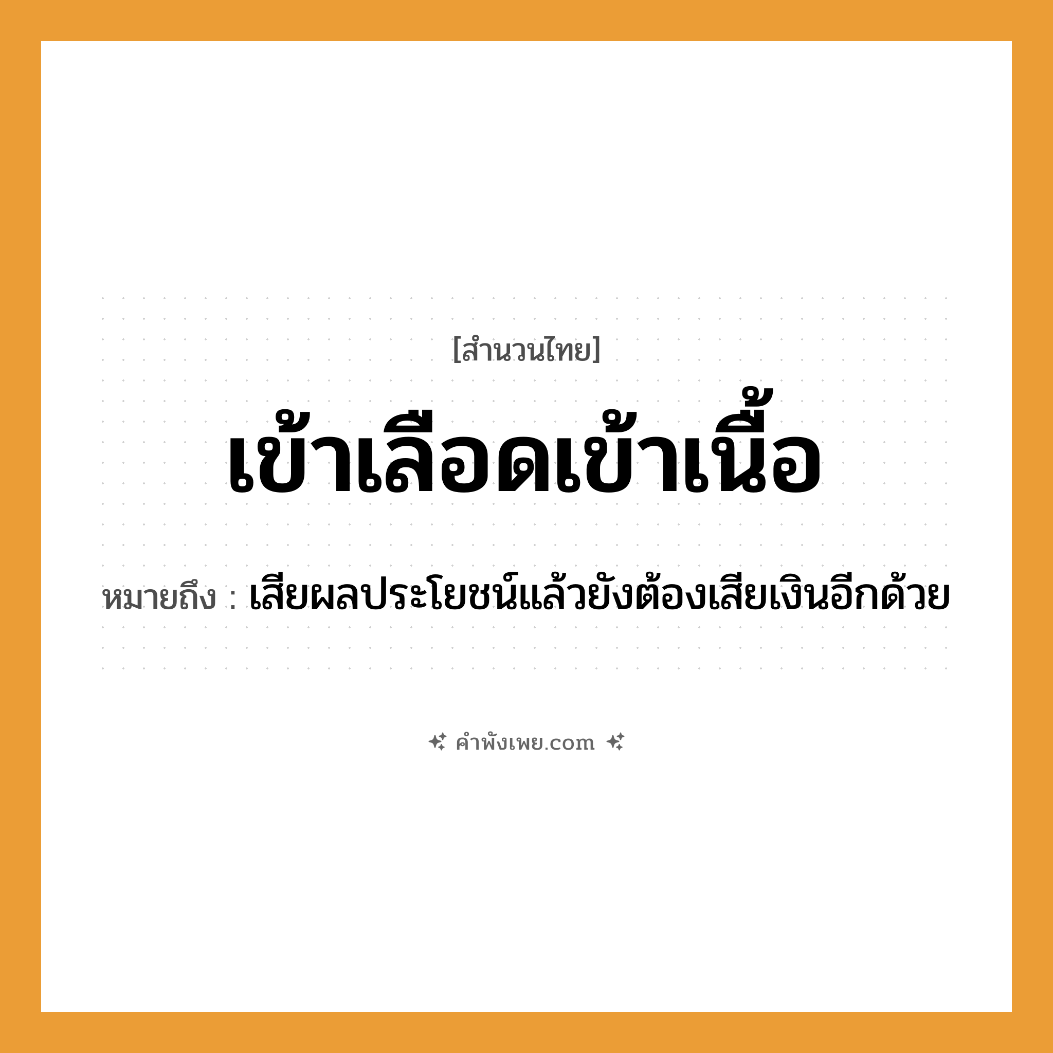 คำพังเพย: เข้าเลือดเข้าเนื้อ หมายถึงอะไร?, หมายถึง เสียผลประโยชน์แล้วยังต้องเสียเงินอีกด้วย อวัยวะ เลือด, เนื้อ