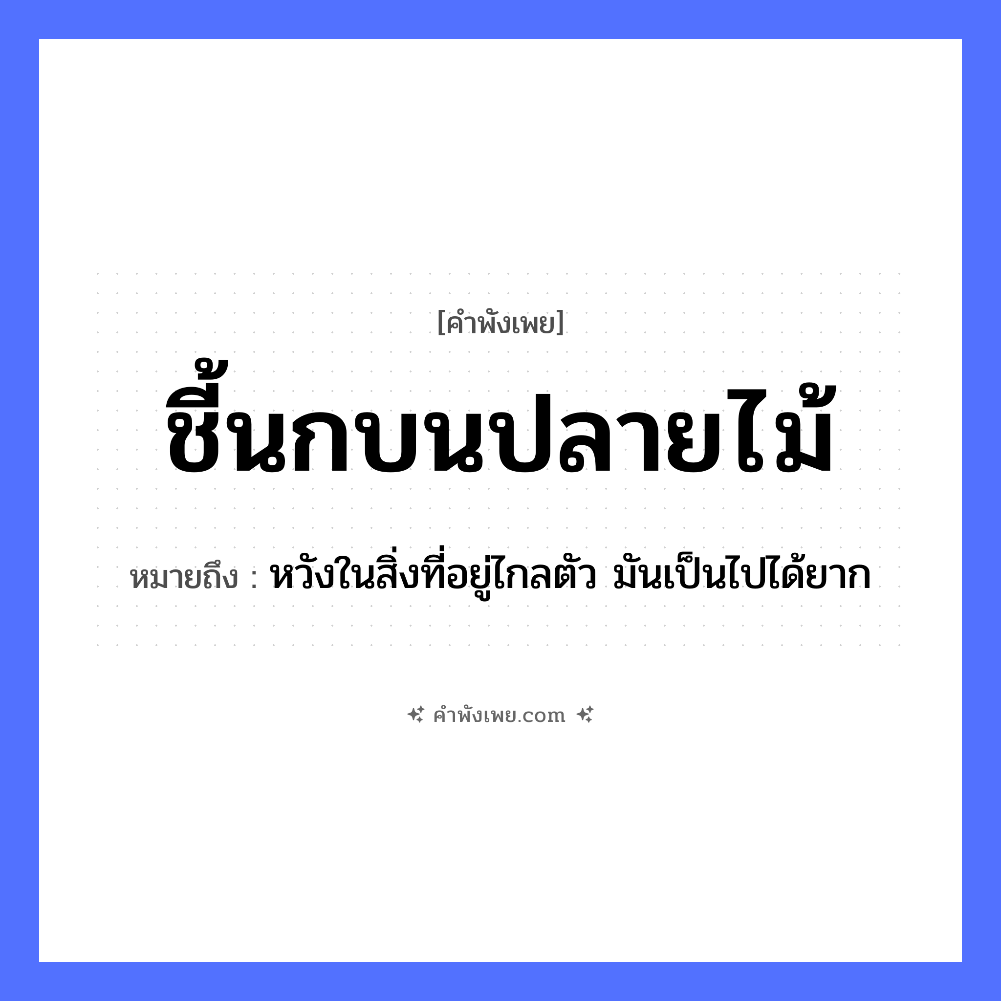 คำพังเพย: ชี้นกบนปลายไม้ หมายถึงอะไร?, หมายถึง หวังในสิ่งที่อยู่ไกลตัว มันเป็นไปได้ยาก สัตว์ นก คำกริยา ชี้ ธรรมชาติ ปลายไม้ หมวด คำพังเพย