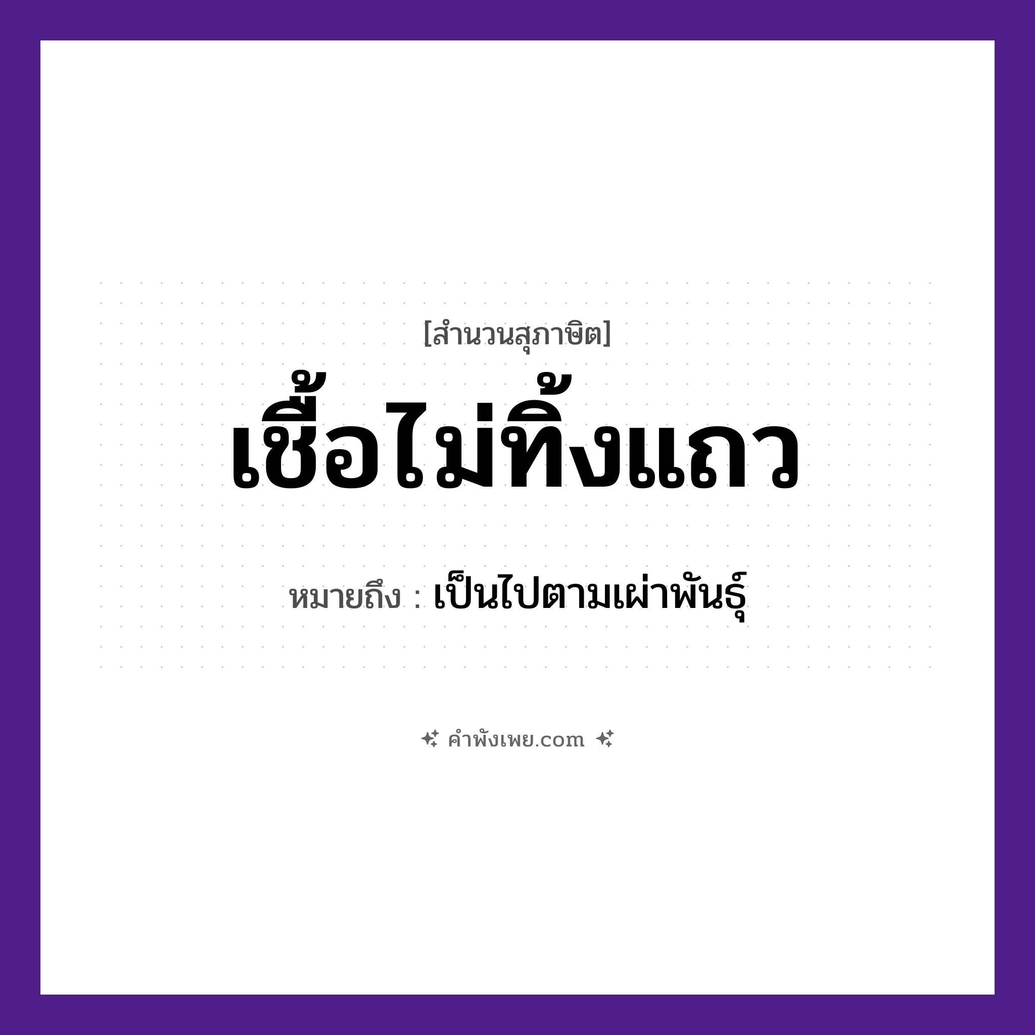 คำพังเพย: เชื้อไม่ทิ้งแถว หมายถึงอะไร?, หมายถึง เป็นไปตามเผ่าพันธุ์ คำกริยา ทิ้ง สิ่งของ แถว ครอบครัว เชื้อสาย, ลูกหลาน, บรรพบุรุษ หมวด สุภาษิต